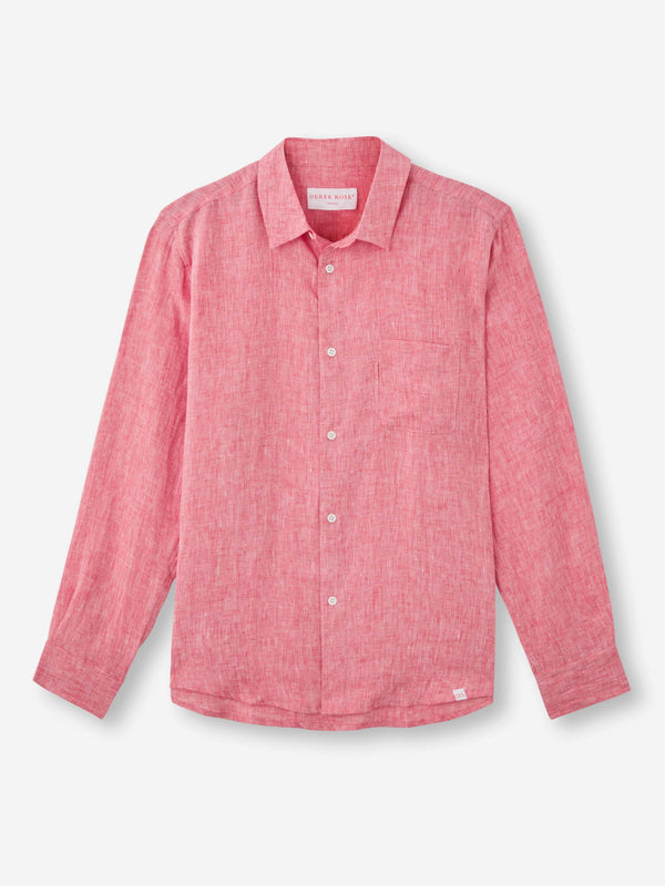 derek rose Men's Shirt Monaco Linen Red Red