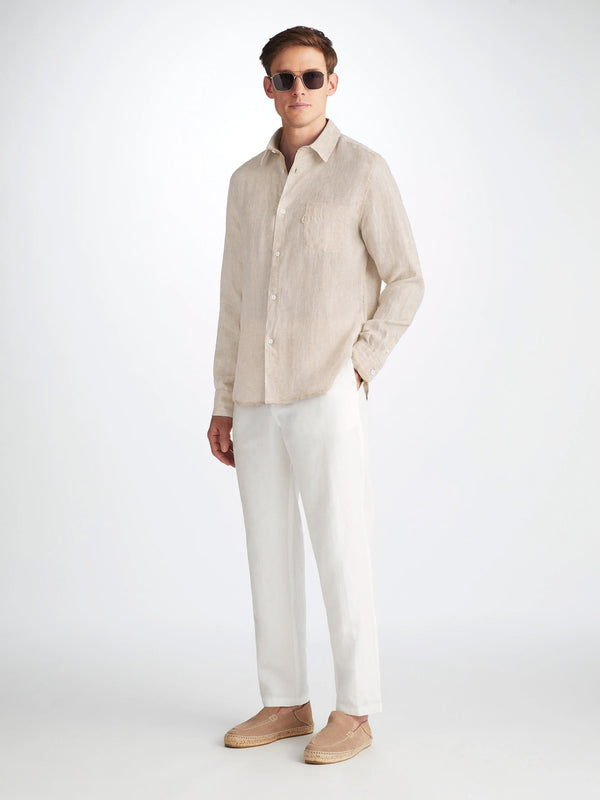 Derek Rose Men's Shirt Monaco Linen Sand Sand