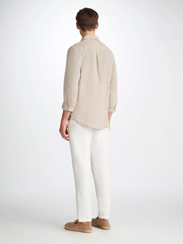 Derek Rose Men's Shirt Monaco Linen Sand Sand