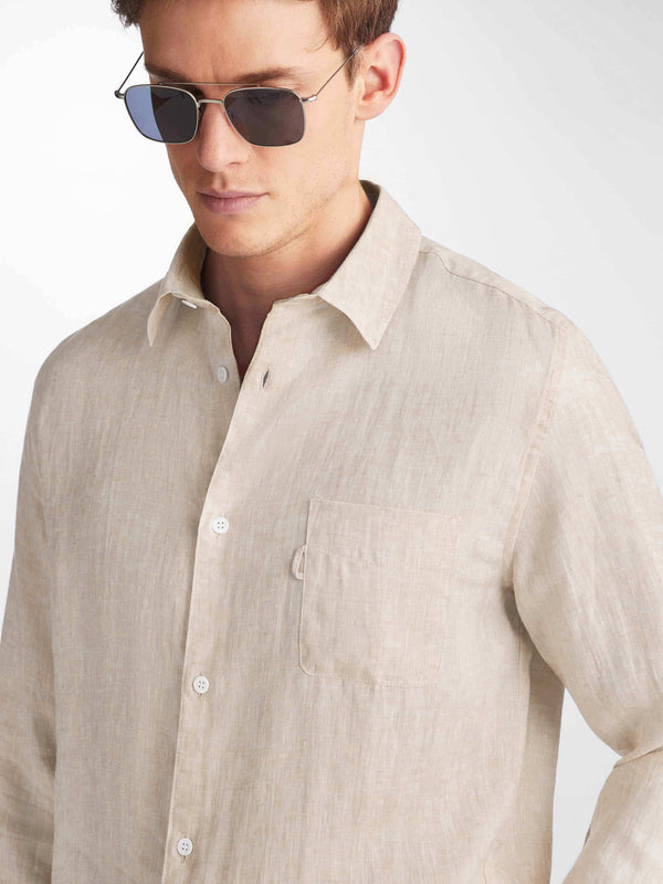 derek rose Men's Shirt Monaco Linen Sand Sand