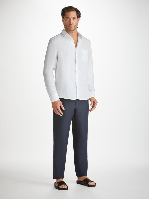 Derek Rose Men's Shirt Monaco Linen White White