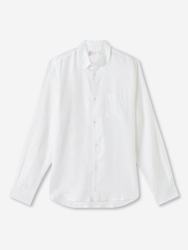 derek rose Men's Shirt Monaco Linen White White