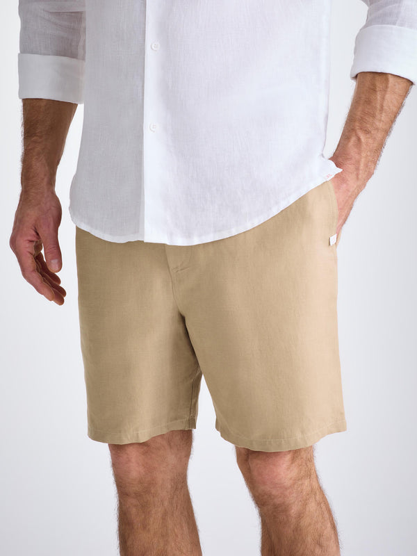 Derek Rose Men's Shorts Sydney Linen Camel Camel