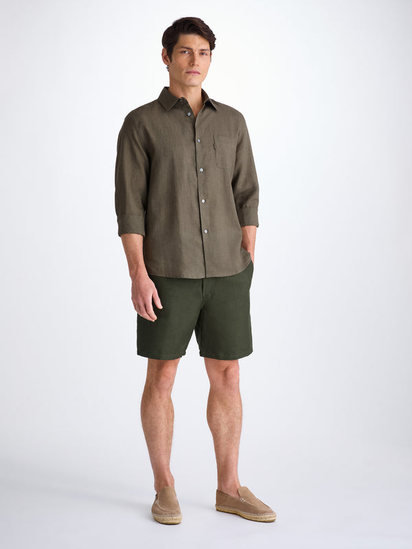 Derek Rose Men's Shorts Sydney Linen Khaki Khaki