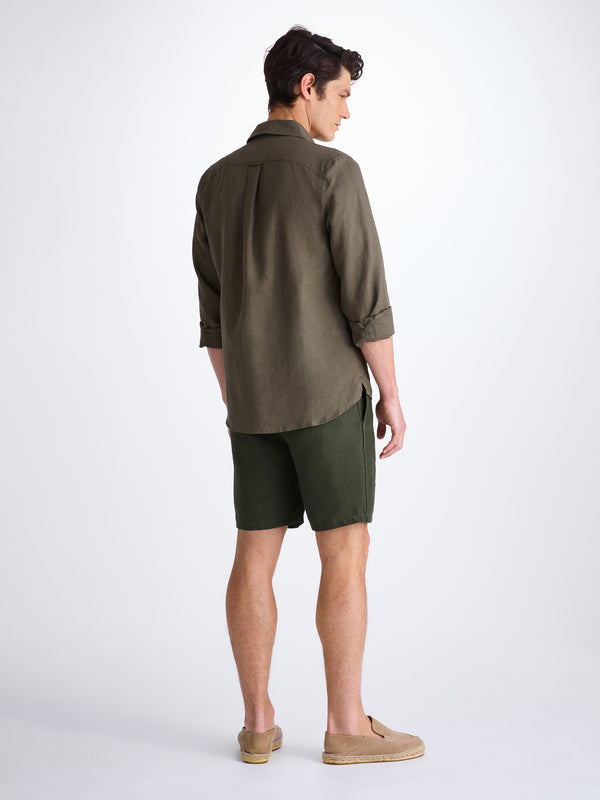 Derek Rose Men's Shorts Sydney Linen Khaki Khaki