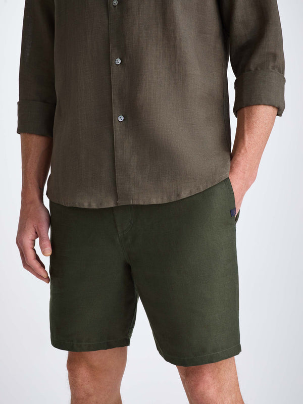 Derek Rose Men's Shorts Sydney Linen Khaki Khaki