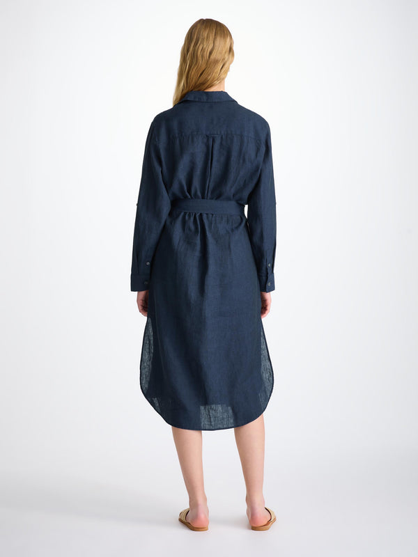 Derek Rose Women's Dress Sicily Linen Navy Navy