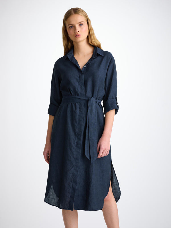 derek rose Women's Dress Sicily Linen Navy Navy