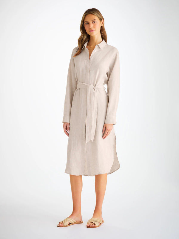 Derek Rose Women's Dress Sicily Linen Sand Sand