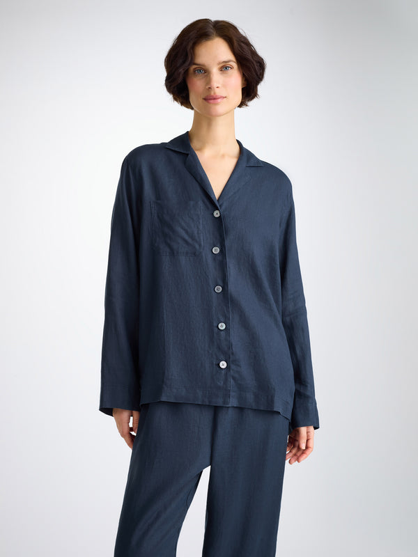 Derek Rose Women's Pajamas Sicily Linen Navy Navy
