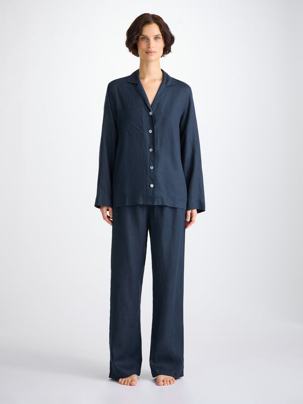 derek rose Women's Pajamas Sicily Linen Navy Navy