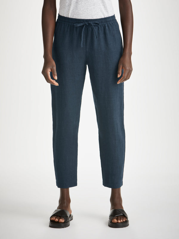 derek rose Women's Pants Vienna Linen Navy Navy