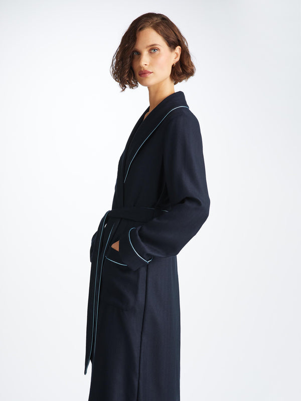 Derek Rose Women's Robe Duke Cashmere Navy Navy