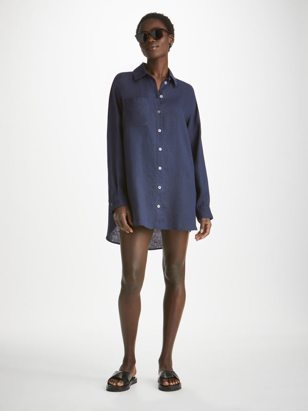 Derek Rose Women's Shirt Sicily Linen Navy Navy