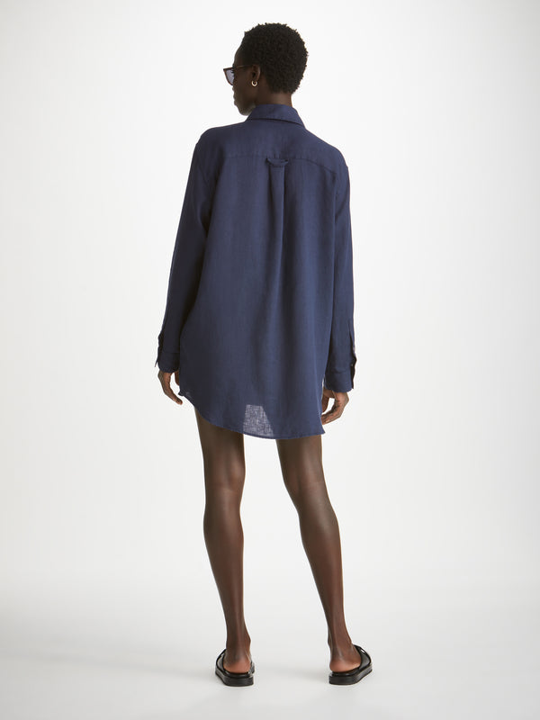 Derek Rose Women's Shirt Sicily Linen Navy Navy