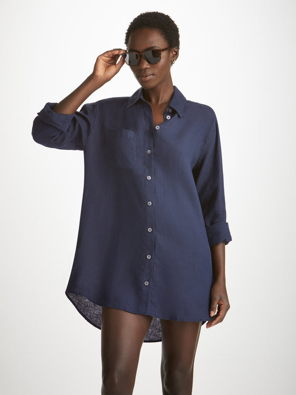 derek rose Women's Shirt Sicily Linen Navy Navy