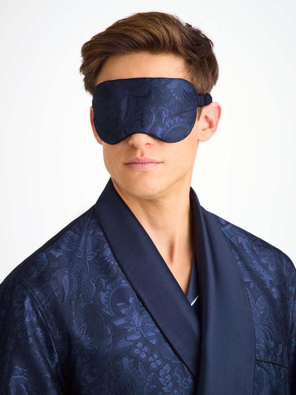 Derek Rose Eye Mask Silk Jacquard Navy Jungle Paisley Pattern Navy