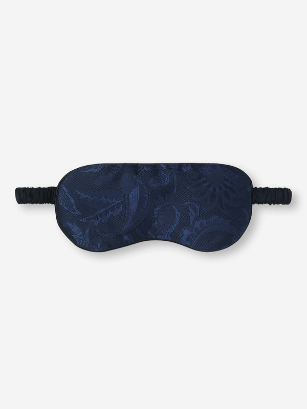 derek rose Eye Mask Silk Jacquard Navy Jungle Paisley Pattern Navy