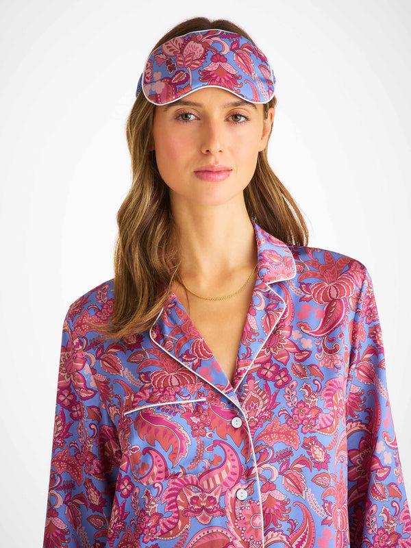 Derek Rose Eye Mask Silk Satin Amethyst Jungle Paisley Pattern Amethyst