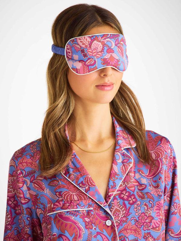 Derek Rose Eye Mask Silk Satin Amethyst Jungle Paisley Pattern Amethyst