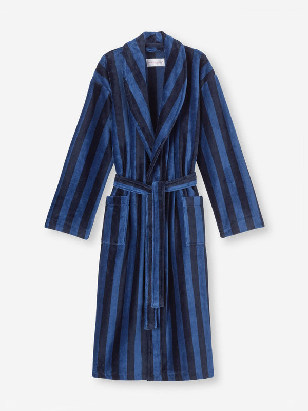 derek rose Men's Bathrobe Aston Terry Cotton Navy Navy