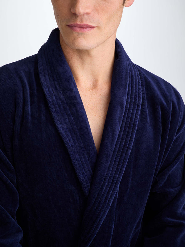 Derek Rose Men's Bathrobe Triton 10 Terry Cotton Navy Navy