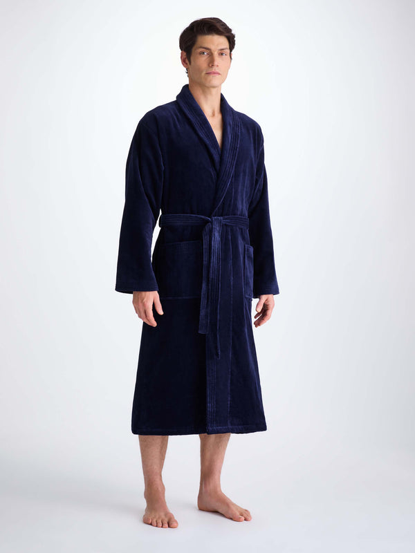 Derek Rose Men's Bathrobe Triton 10 Terry Cotton Navy Navy