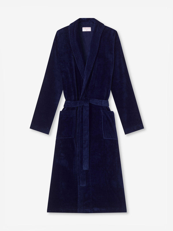 derek rose Men's Bathrobe Triton 10 Terry Cotton Navy Navy