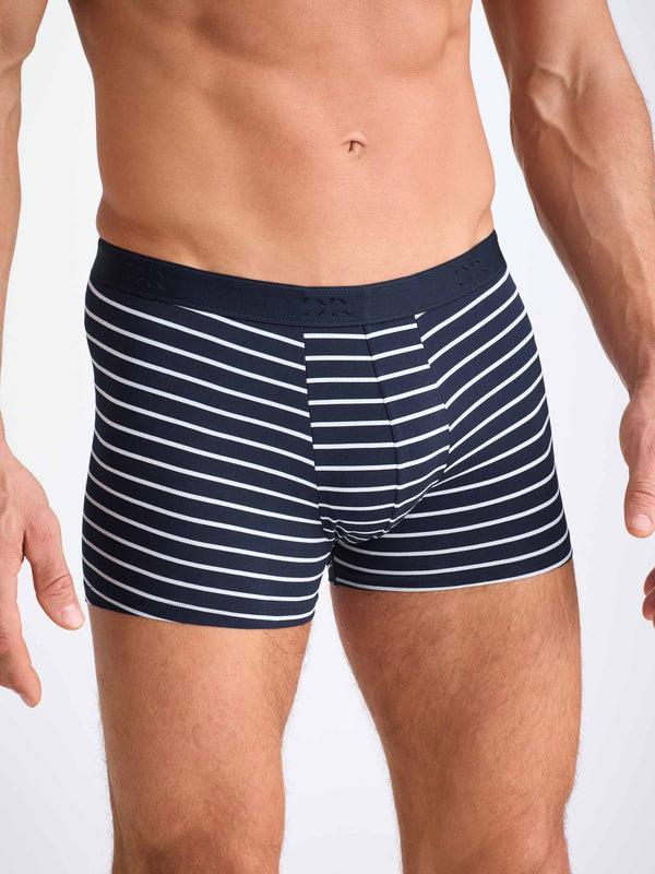 Derek Rose Men's Boxer Briefs Cotton Navy Stripe Print Navy