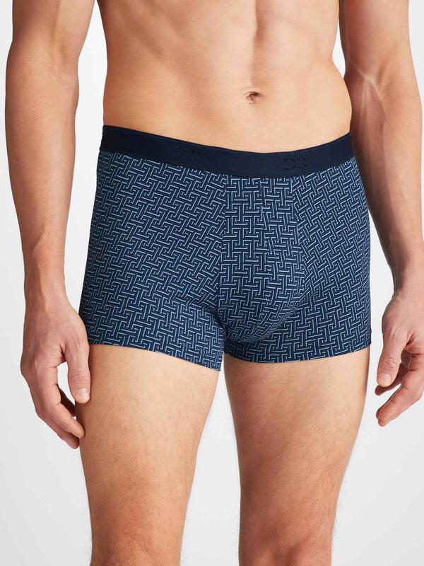 Derek Rose Men's Boxer Briefs Geometric 7 Pima Cotton Stretch Navy Navy