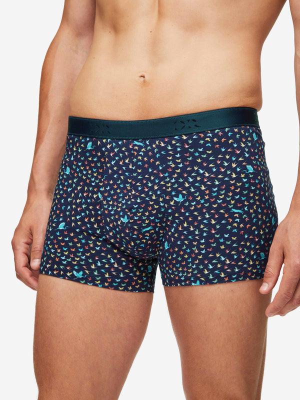 Derek Rose Men's Boxer Briefs Pima Cotton Stretch Navy Bird Print Navy