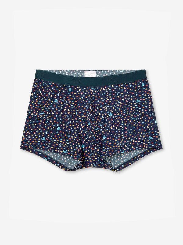 derek rose Men's Boxer Briefs Pima Cotton Stretch Navy Bird Print Navy
