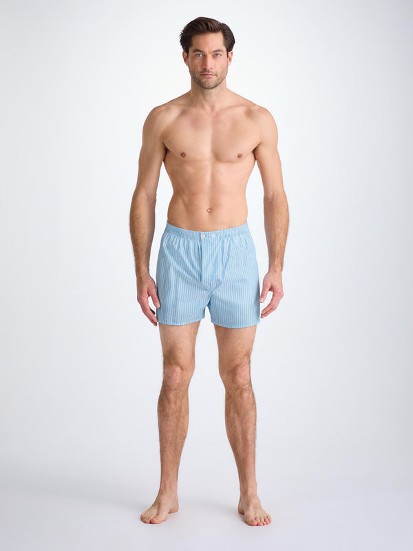 Derek Rose Men's Classic Fit Boxers Amalfi 21 Cotton Batiste Blue Light Blue