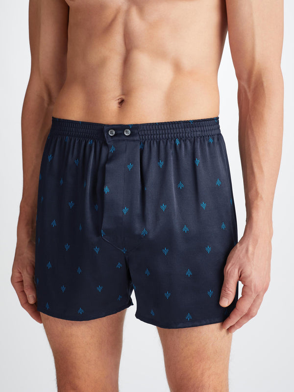 Derek Rose Men's Classic Fit Boxers Brindisi 106 Silk Satin Navy Navy