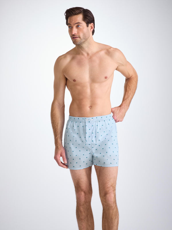 Derek Rose Men's Classic Fit Boxers Cotton Batiste Blue Elephant Print Light Blue