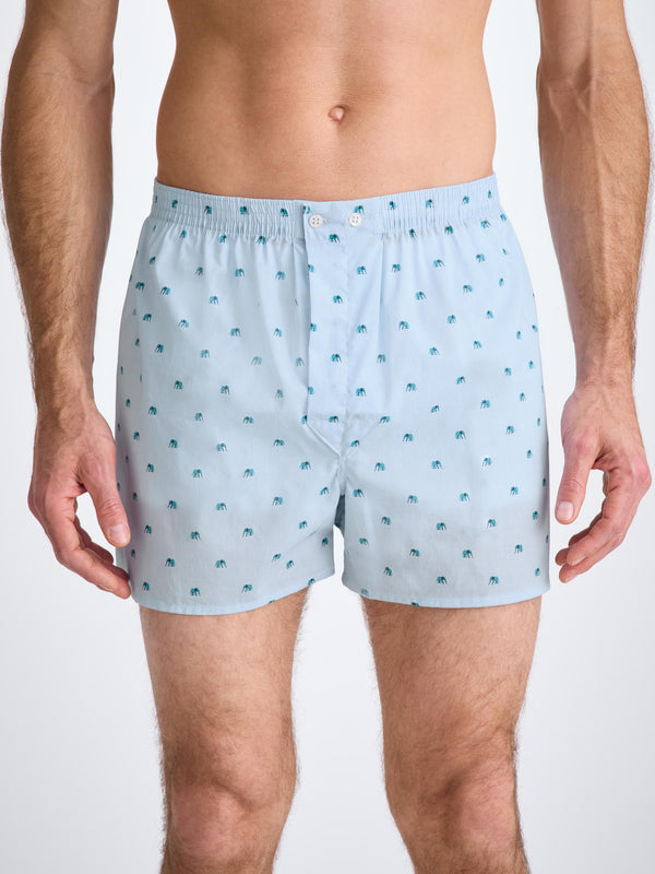 Derek Rose Men's Classic Fit Boxers Cotton Batiste Blue Elephant Print Light Blue