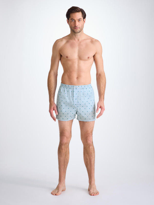 Derek Rose Men's Classic Fit Boxers Cotton Batiste Blue Elephant Print Light Blue