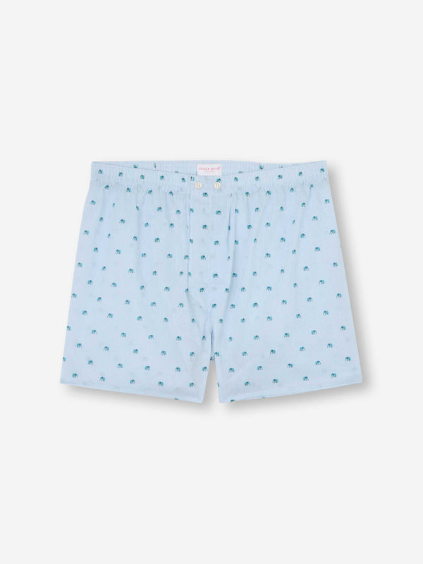 derek rose Men's Classic Fit Boxers Cotton Batiste Blue Elephant Print Light Blue