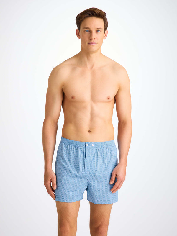 Derek Rose Men's Classic Fit Boxers Cotton Batiste Blue Jungle Leaf Print Light Blue