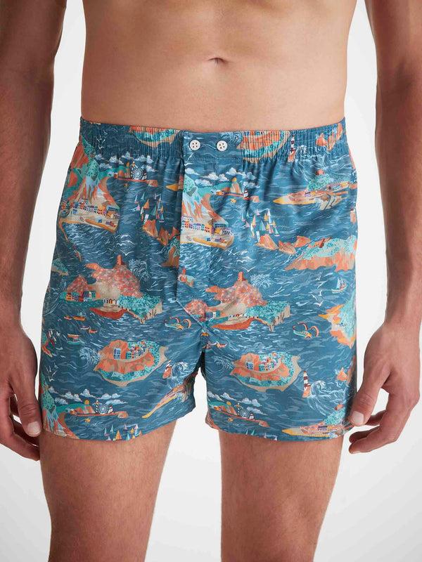 Derek Rose Men's Classic Fit Boxers Cotton Batiste Multi Fisherman's Scenic Print Multi