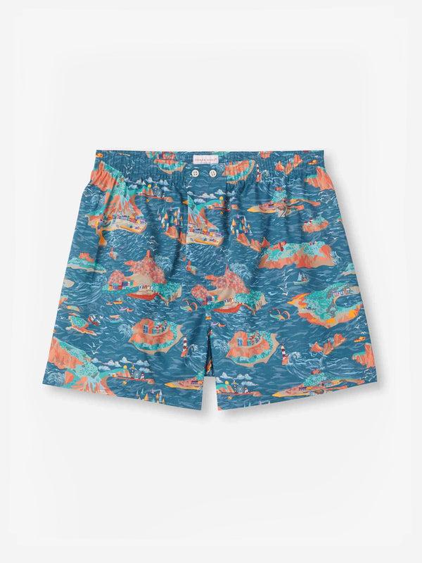 derek rose Men's Classic Fit Boxers Cotton Batiste Multi Fisherman's Scenic Print Multi