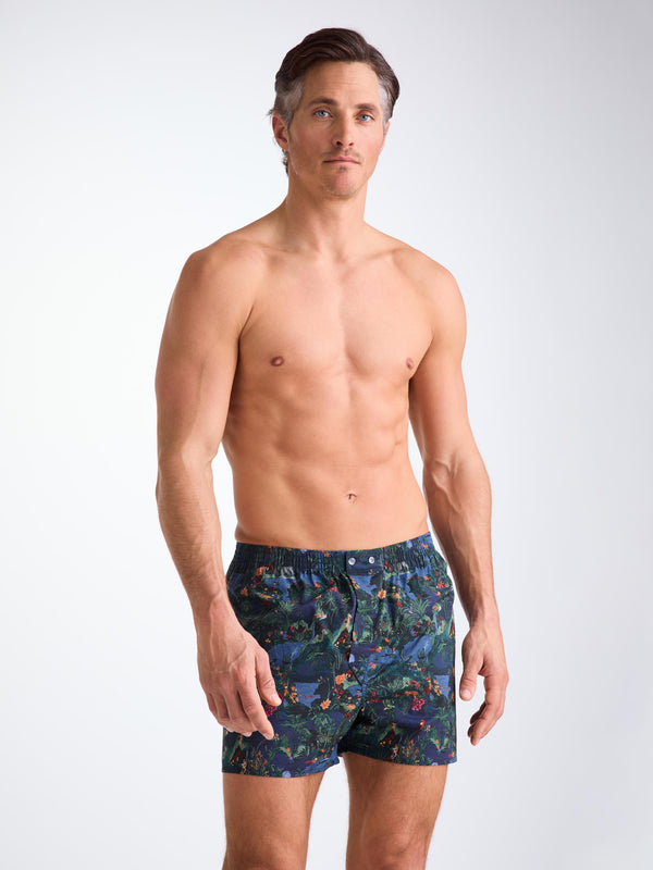 Derek Rose Men's Classic Fit Boxers Cotton Batiste Multi Midnight Jungle Print Multi