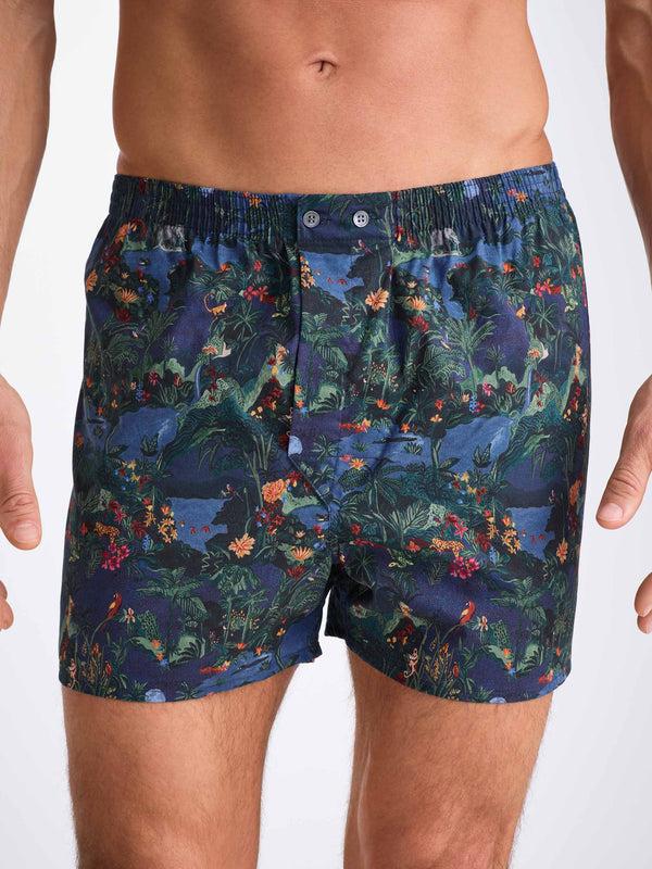 Derek Rose Men's Classic Fit Boxers Cotton Batiste Multi Midnight Jungle Print Multi
