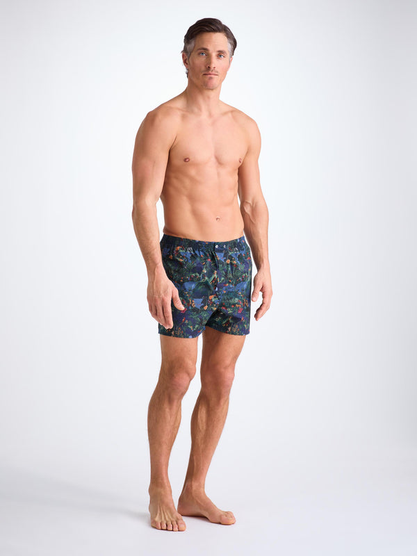 Derek Rose Men's Classic Fit Boxers Cotton Batiste Multi Midnight Jungle Print Multi