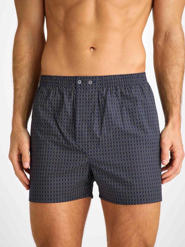 Derek Rose Men's Classic Fit Boxers Cotton Batiste Navy Jungle Leaf Print Navy