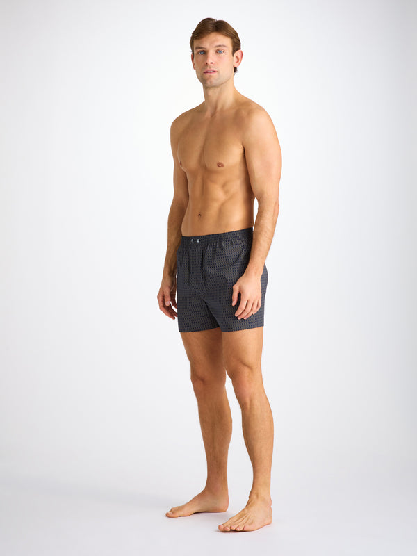 Derek Rose Men's Classic Fit Boxers Cotton Batiste Navy Jungle Leaf Print Navy