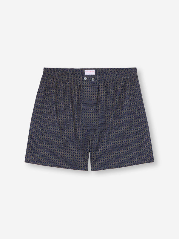 derek rose Men's Classic Fit Boxers Cotton Batiste Navy Jungle Leaf Print Navy