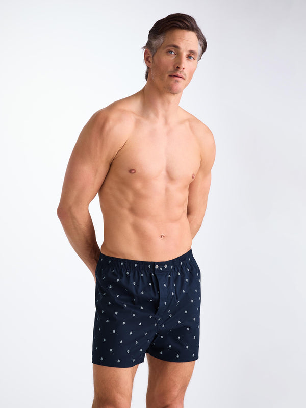 Derek Rose Men's Classic Fit Boxers Cotton Batiste Navy Paisley Motif Navy