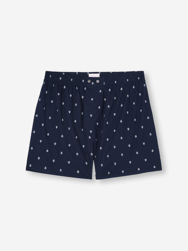 derek rose Men's Classic Fit Boxers Cotton Batiste Navy Paisley Motif Navy
