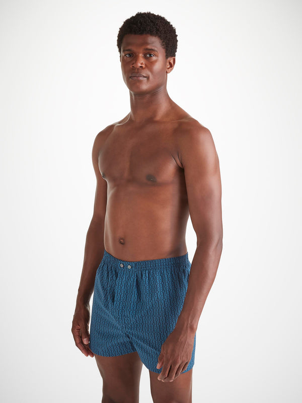 Derek Rose Men's Classic Fit Boxers Cotton Batiste Navy Rope Print Navy